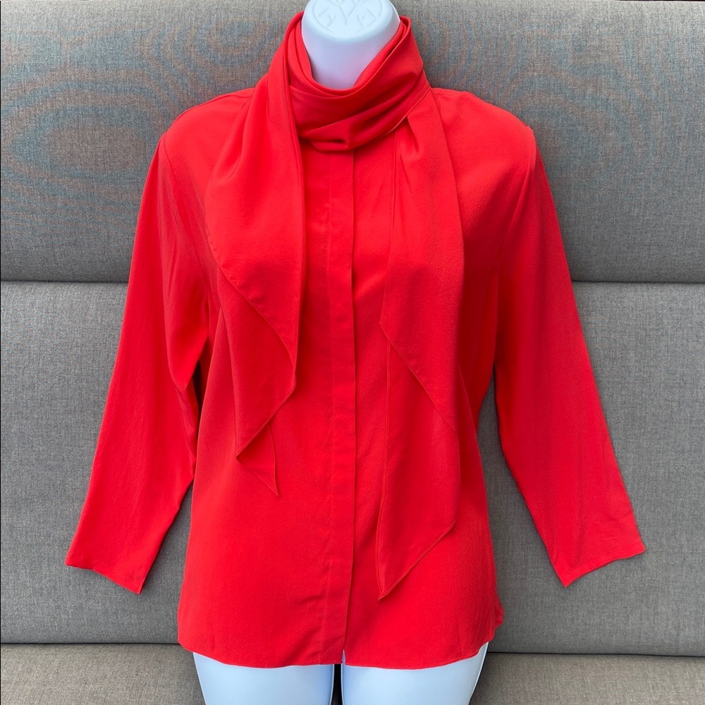 THE ROW Red Silk Scarf Neck Long Sleeve Top - Picture 4 of 15